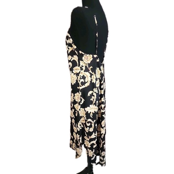 Vintage 90s Womens Floral Maxi Slip Dress Whimsigoth Fairy Black Gold‎ Linda Med - Picture 3 of 8